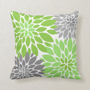 Grüne und graue Chrysanthemen Blumenmuster Kissen