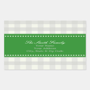 Grüne und graue Gingham-Adressen-Aufkleber Rechteckiger Aufkleber