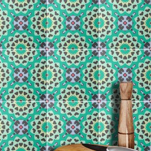 Grüne und graue Herzen Ethnisches Boho-Geometrisch Fliese