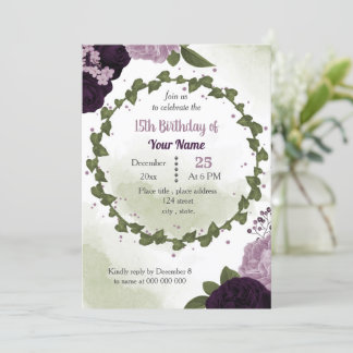 Grüne und helle Blume Geburtstagsparty Einladung