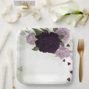 Grüne und helle violette Blumen Pappteller