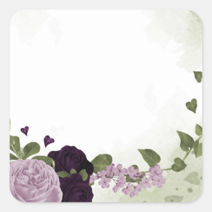 Grüne und helle violette Blumen Quadratischer Aufkleber