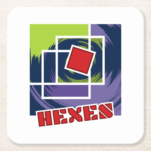 Grüne und Lila Abstrakte Quadrate mit Hexentext Rechteckiger Pappuntersetzer (Vorderseite)