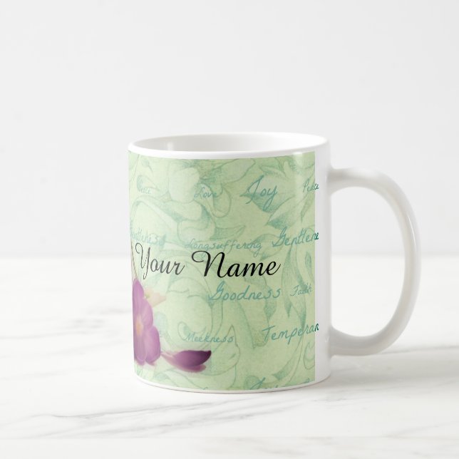 Grüne und lila Blumen-Früchte des Geistes Kaffeetasse (Rechts)