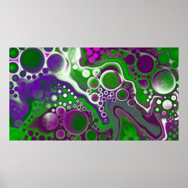Grüne und Lila Fluid Art Marmor Abstrakt Moderne Poster (Vorne)