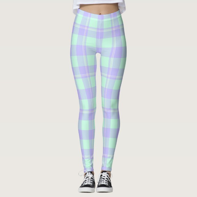 Grüne und Lila Karierte Leggings im Springtime (Vorderseite)