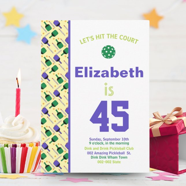 Grüne und Lila Pickleball-Geburtstagspartei Einladung (Von Creator hochgeladen)