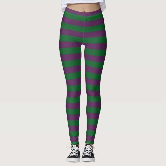 Grüne und Lila Streifen Leggings (Vorderseite)