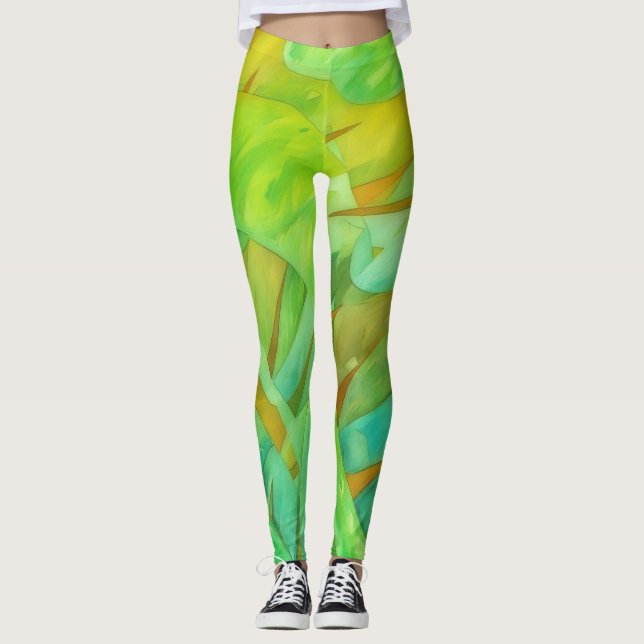 Grüne und Limone Künstlerische Leggings (Vorderseite)