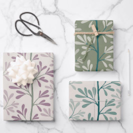 Grüne und mauve Gartenstiele Moderne Botanik Geschenkpapier Set
