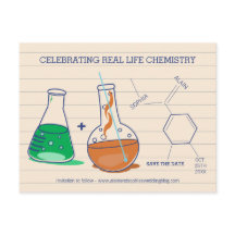 Grüne und Orange Save the Date Chemie Postkarten