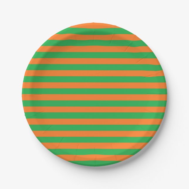 Grüne und orange Streifen-PapierTeller Pappteller (Vorderseite)