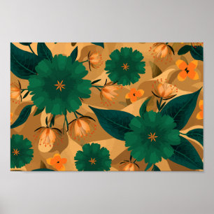 Grüne und orangefarbene Florale mit goldfarbenem H Poster