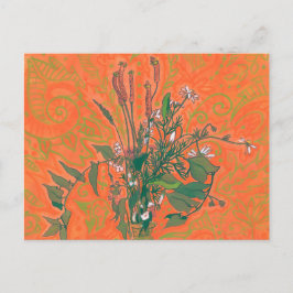 Grüne und orangefarbene Sommer-Wildblumen Blumenbe Postkarte