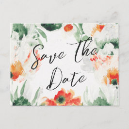 Grüne und orangefarbene Wildblumen Save the Date b Ankündigungspostkarte