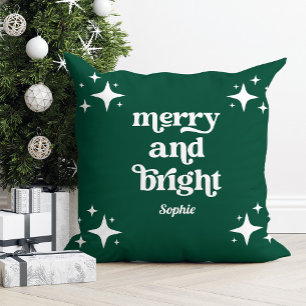Grüne und Retro-Stars   Frohe und helle Weihnachte Kissen