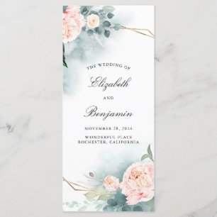 Grüne und rosa Blume Hochzeitsprogramme Programm