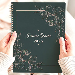 Grüne und rosa Blumengrenze 2025 Individuelle Name Planer