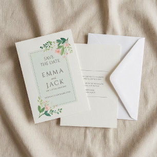 Grüne und rosa Blütenhochzeit retten das Datum Save The Date