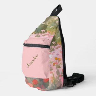 Grüne und rosa Frühlingshintergrund Crossbody Bag