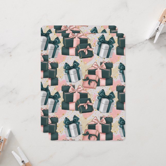 Grüne und rosa Geschenke Einladung (Vorderseite/Rückseite Beispiel)