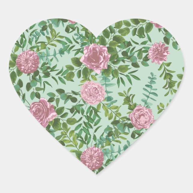 Grüne und rosa Hochzeitspastel Herz-Aufkleber (Vorderseite)