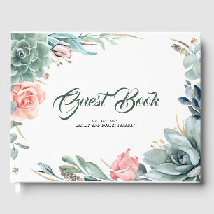 Grüne und rosa rosa Botanische Hochzeit Gästebuch