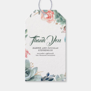 Grüne und rosa Rose Elegante Botanische Hochzeit Geschenkanhänger