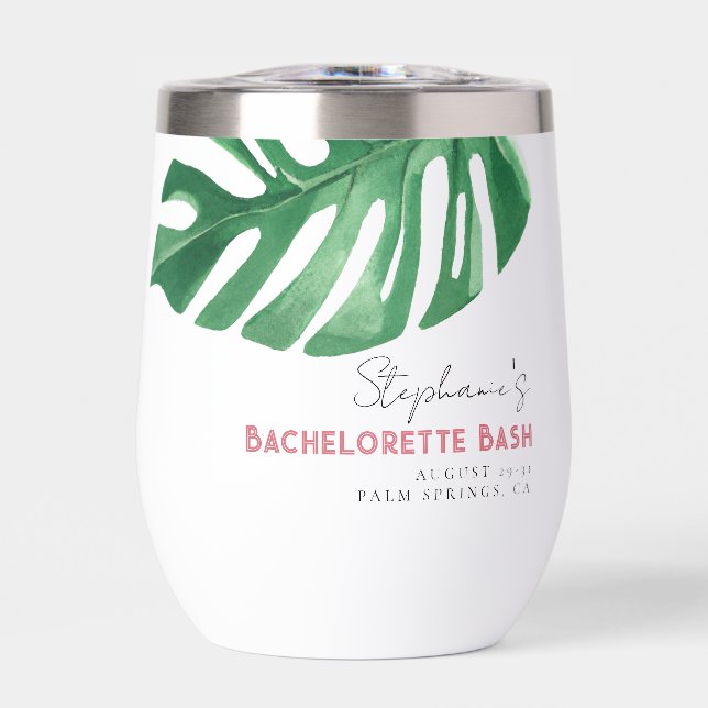 Grüne und rosa Tropische Monstera Bachelorette (Vorderseite)