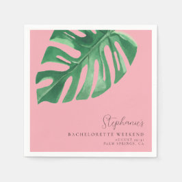 Grüne und rosa Tropische Monstera Bachelorette Serviette