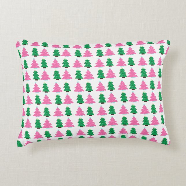 Grüne und rosa Weihnachtsbäume Dekokissen (Vorderseite)