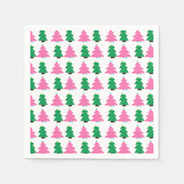 Grüne und rosa Weihnachtsbäume Serviette