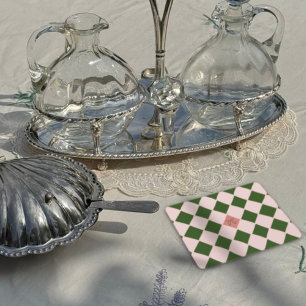 Grüne und rosafarbene Harlekin-Hochzeit im Preppy- Rechteckiger Pappuntersetzer