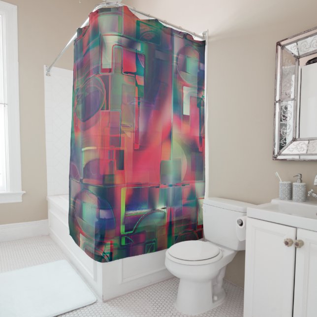 Grüne und rote Bildschichten und ein leichter Wand Duschvorhang (Beispiel)