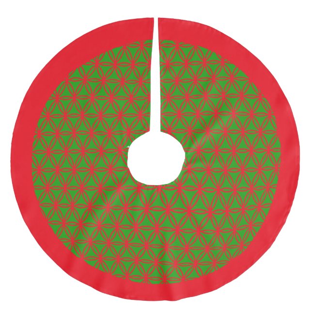 Grüne und rote Blume des Lebens Polyester Weihnachtsbaumdecke (Vorderseite)