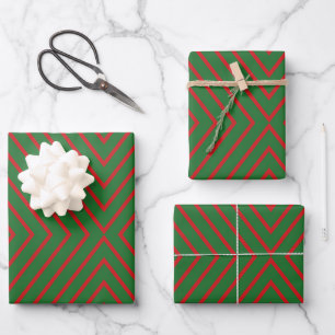 Grüne und rote diagonale Linien Geschenkpapier Set