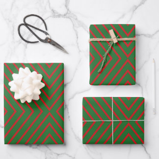 Grüne und rote diagonale Linien Geschenkpapier Set