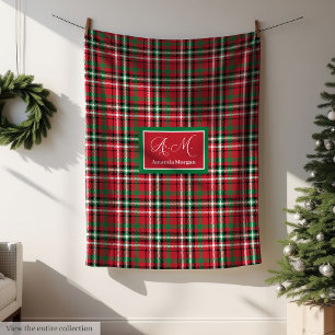 Grüne und rote Frohe Weihnachten Karo-Decke Gesche Fleecedecke