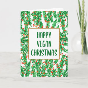 Grüne und rote Kiefern Frohe Veganer Weihnachten  Karte