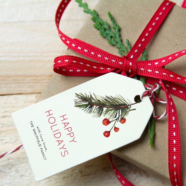 Grüne und rote Kiefern und Berries Geschenkanhänger (Christmas Holly and Berries Family Giftwrap Gift Tag)