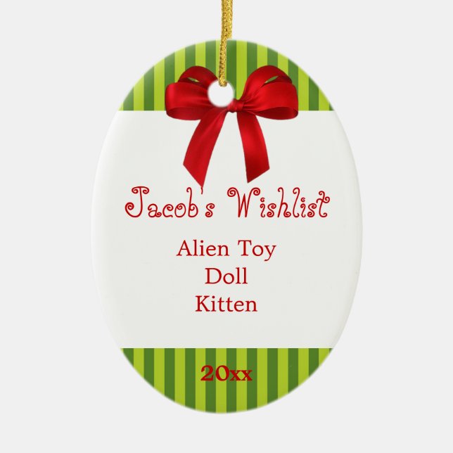 Grüne und rote kundenspezifische Wishlist Keramik Ornament (Vorne)