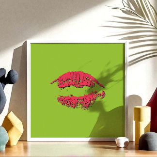 Grüne und rote küssende Lippen Poster