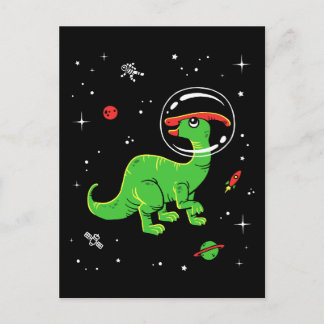 Grüne und rote Parasaurolophus Dinos im Weltraum Postkarte