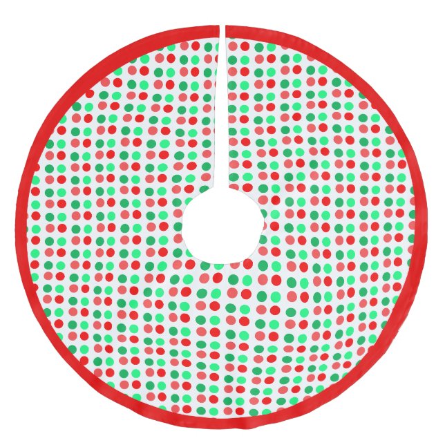 Grüne und rote Polka Punkte auf weißem Hintergrund Polyester Weihnachtsbaumdecke (Vorderseite)