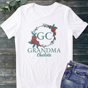 Grüne und rote Rosen Blumen Monogramm Name Oma Tri-Blend Shirt
