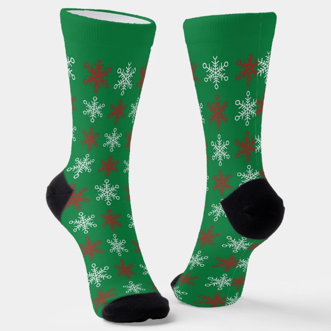 Grüne und rote Schneeflocken Weihnachtssocken mit  Socken (Gewinkelt)