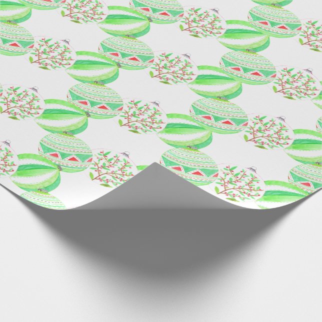 Grüne und rote Weihnachtsbaubles Geschenkpapier (Ecke)