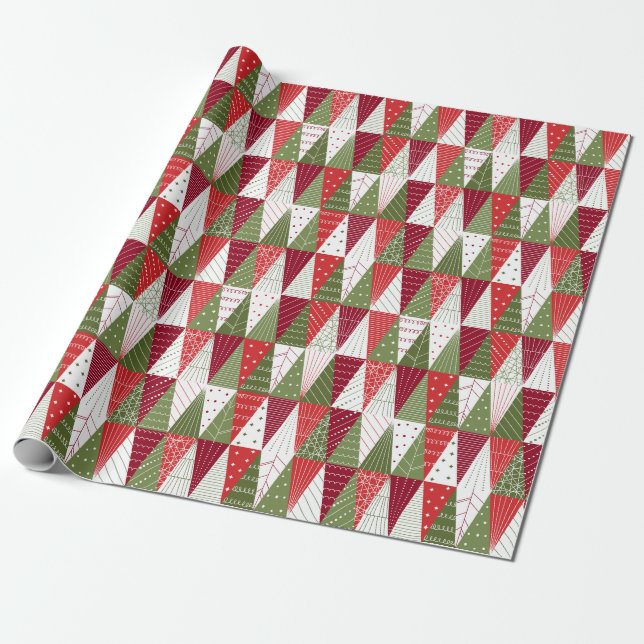 Grüne und rote Weihnachtsbäume Geschenkpapier (Ungerollt)