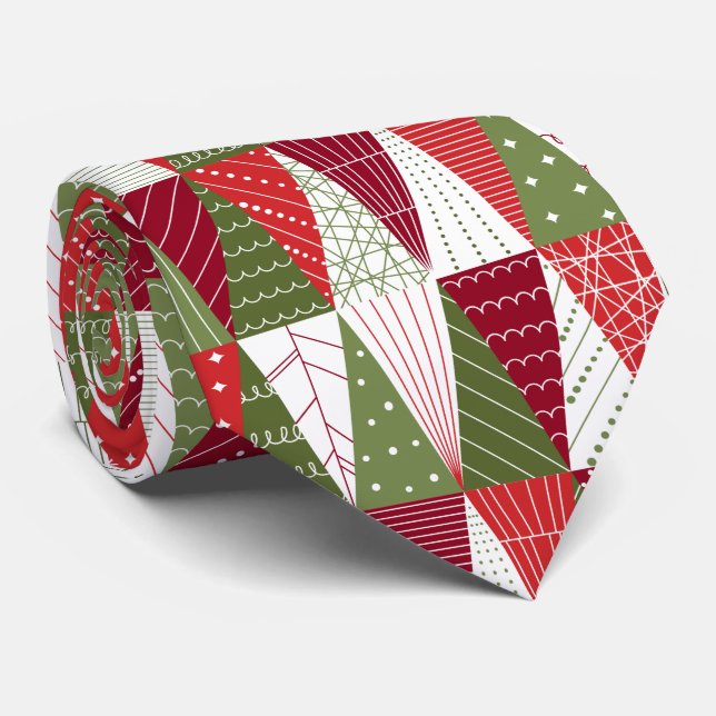 Grüne und rote Weihnachtsbäume Krawatte (Gerollt)