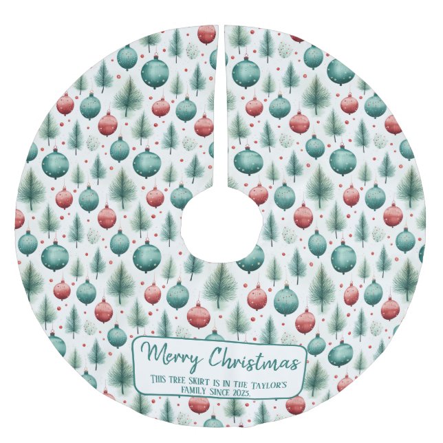 Grüne und rote Weihnachtsmuster -  Polyester Weihnachtsbaumdecke (Vorderseite)